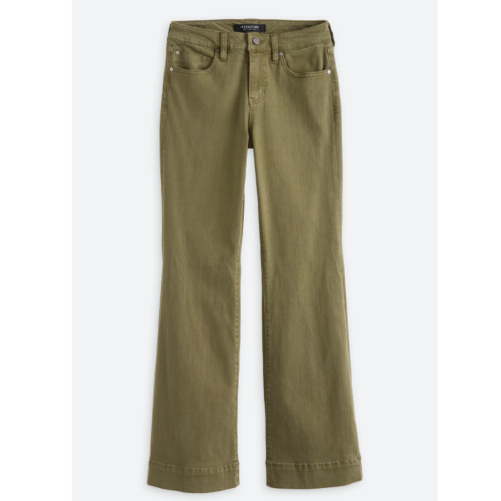 NWT Liverpool 12/31 Hannah Wide Hem Flare Olive Green Jeans Stretchy Bootcut